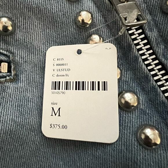 Free People Understated Leather Studded Western Denim Moto Jacket Medium Women’s - Picture 5 of 6